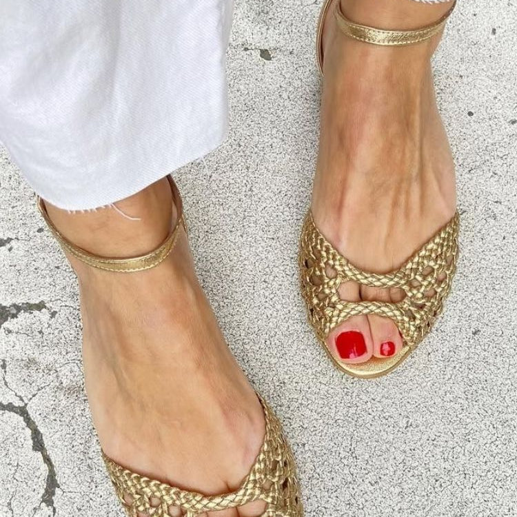 Isadora | Vävd guld-sandal