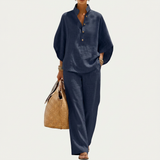 Maribel™ | Set med linneblus med fladdermusärm och vida byxor