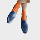 Olivia | Sammet Blå Loafers