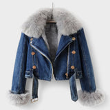 Thyra™ | Jeansjacka med fuskpälsfoder