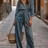 Nadia | Jeans-jumpsuit med knytband i midjan och långa ärmar